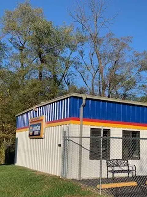 Small building with a colorful exterior.