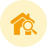 House with magnifying glass icon.